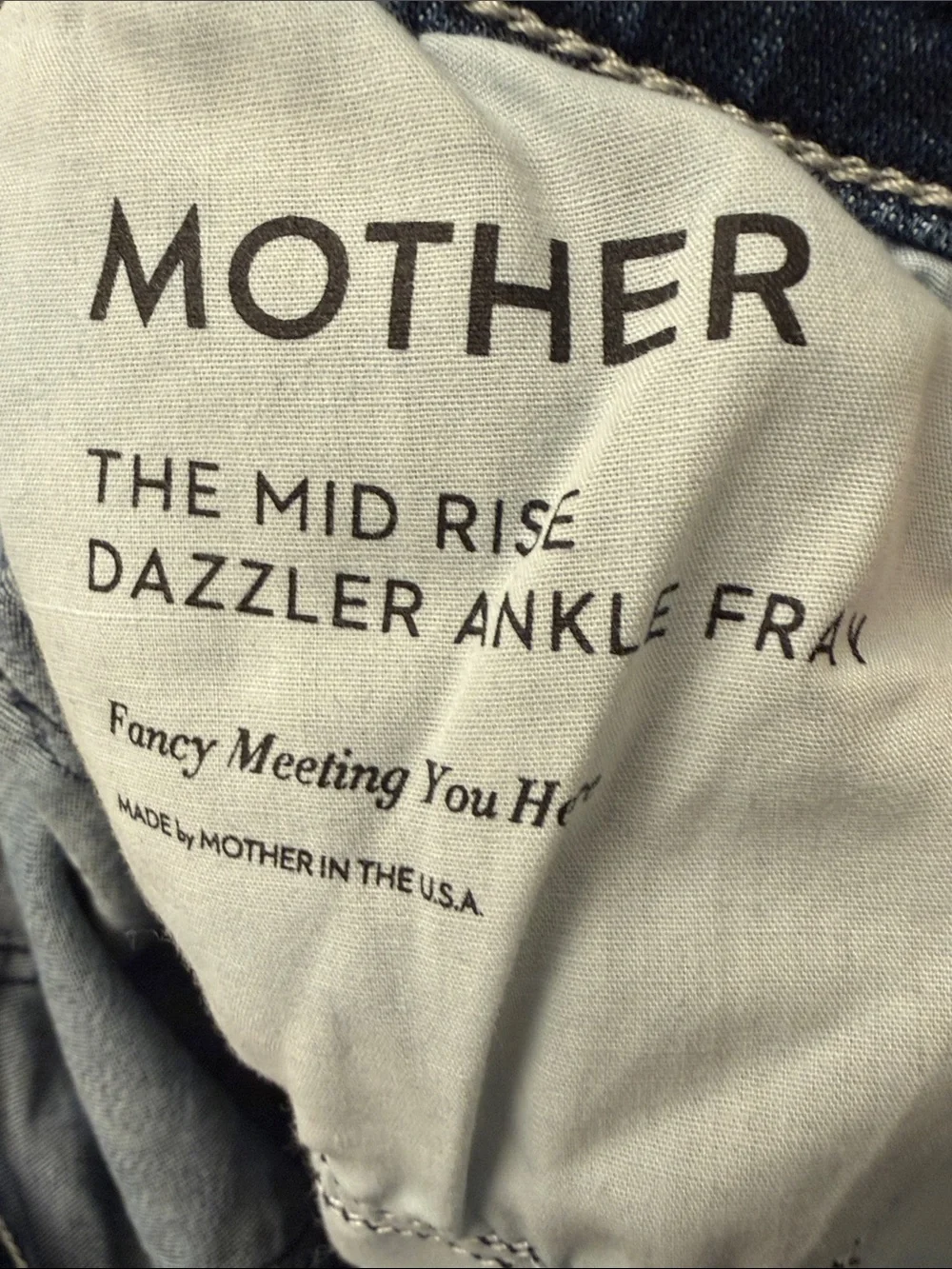 MOTHER Mid-Rise Dazzler Ankle Fray Jeans Dark Blue 27 Fancy Meeting You Here